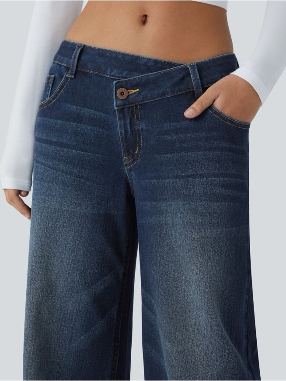 Halara Flex™ Asymmetric Low Rise Zipper Pockets Baggy Wide Leg Washed Casual SP - Picture 5 of 14